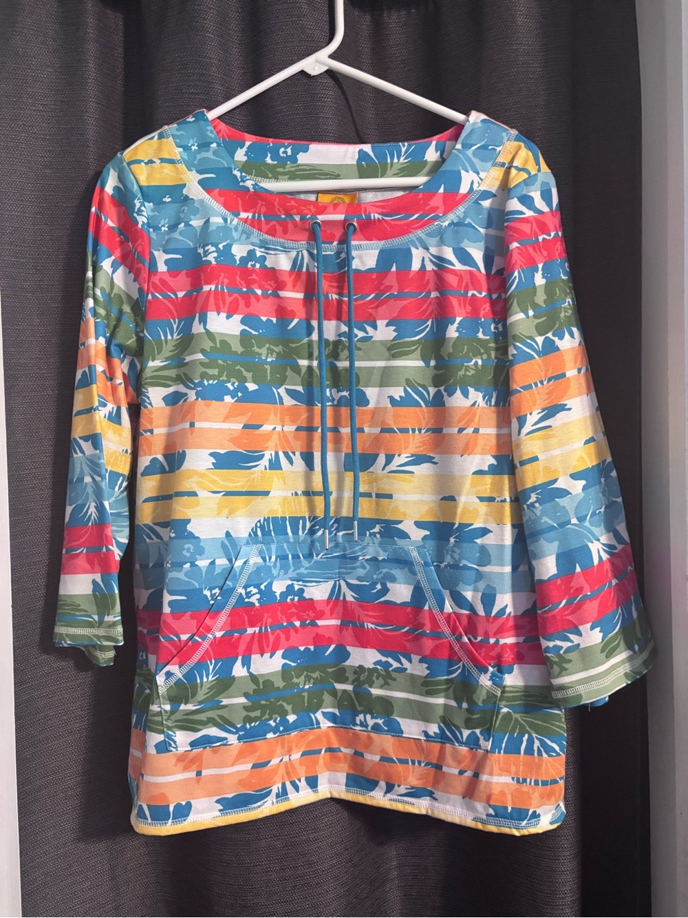 Striped Floral Drawstring Pullover Top